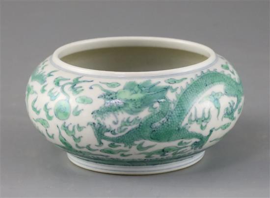 A Chinese doucai dragon pot, Kangxi mark but later, Diam.12cm